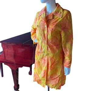 Vintage Aqua-Sheen Raincoat 60s 70s Tie Dye Sunburst Groovy Mod‎ Butter Yellow